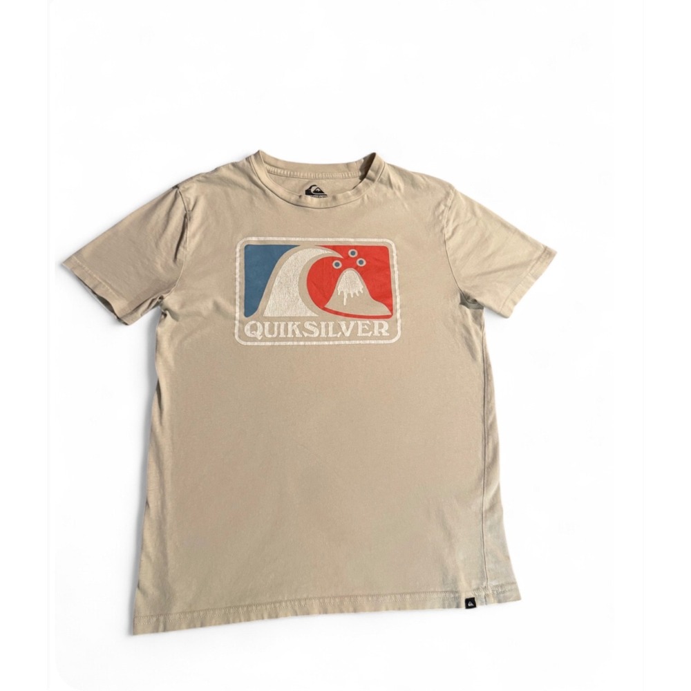 Quiksilver Boys Beige Graphic Logo T-Shirt Size Large 14/16 Short Sleeve Tee - Picture 3 of 7